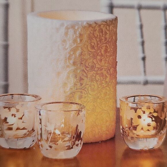 💜PartyLite Sakura Clear Frosted Etch Cherry Blossom Votive Holder Set of 2 - Picture 3 of 12